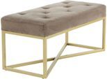 Hockerbank KAYOOM "Cameron 125, glamouröses Design, glänzenden Metallfüßen, in Samt-Look", grau (taupe, gold), B:90cm H:40cm T:40cm, Bezug:Polyester (Samt) Korpus:MDF, Sperrholz Gestell:Eisen, Hocker, bequem, elegant, mit Zierknöpfen, Gold-coated Eisengestell