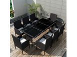 vidaXL 9-tlg. Garten-Essgruppe mit Kissen Poly Rattan Schwarz