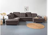 Wohnlandschaft COTTA "Holiday U-Form mit Sitztiefen-, Armteil- und Kopfteilverstellung", schwarz (charcoal), B:386cm H:86cm T:265cm, 100% Polyester, Sofas, Wohnlandschaft, wahlweise mit Bettfunktion & Bettkasten