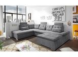 Wohnlandschaft ED EXCITING DESIGN "Nalo U-Form mit Bettfunktion, Bettkasten", grau (dunkelgrau), B:324cm H:103cm T:219cm, 95% Polyester, 5% Nylon, Sofas, Wohnlandschaft, Armteilverstellung, Kopfstützen & 3 Nierenkissen, Topseller