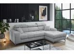Ecksofa ED EXCITING DESIGN "Sydney L-Form mit Bettfunktion, Bettkasten, Kopfteilverstellung", grau (hellgrau), B:268cm H:86cm T:172cm, 92% Polyester, 8% Nylon, Sofas, Ecksofa, motorischer Sitztiefenverstellung, USB-Port & 2 Zierkissen
