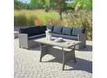 Ondega Loungegarnitur , Grau , Metall, Kunststoff, Textil , 3-teilig , 220x175 cm , Gartenmöbel, Loungemöbel, Loungegarnituren