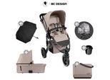 ABC Design Kinderwagenset (6Er Set) , Beige , Textil , 6-teilig , 65x122x95 cm , EN 1888 , Feststellbremse, Fußstütze abklappbar, Federung, kugelgelagerte Räder, 5-Punkte-Gurt, für Babyschale geeignet, Griff in Lederoptik, Transportsicherung, Sitz umsetzbar, Reflektorstreifen, abnehmbarer Schutzbügel,5-Punkt-Gurt, Schutzbügel abnehmbar, Sitz umsetzbar, Sportsitz mit verlängertem Verdeck , Baby on