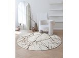 Teppich THE CARPET "Mila", beige (creme), H:8mm Ø:200cm, Polyester, Teppiche, Teppich, moderner Wohnzimmer Teppich elegant glänzender Flor
