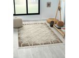 Teppich "Enya 1, LAGERRÄUMUNG", beige (hellbeige, hellgrau), B:140cm H:15mm L:200cm, Polyester, MYFLAIR MÖBEL & ACCESSOIRES, Teppiche, Teppich, Shaggy im Skandi Look, Hoch-Tief Effekt, leicht glänzend