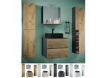 VCM 5-tlg. Waschplatz Waschtisch schwarzes Waschbecken Unterschrank Breite 60 cm Badmöbel Set mit Schubladen Drehtüren Spiegel Lendas S BL