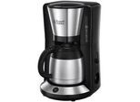 Russell Hobbs Thermo-Kaffeemaschine , Schwarz, Grau Hochglanz , Metall, Kunststoff , 1 l,1000 ml , 21.2x35.3x23.7 cm , Grüner Punkt , Betriebskontrollleuchte, Wassernachfüllanzeige, Tropfsicherung, rutschfester Stand , Küchengeräte, Kaffeemaschinen & Milchschäumer