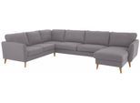 Home affaire Wohnlandschaft »MARSEILLE XXL 349cm, U-Form, Ottomane rechts/links wählbar«, Massivholzbeine Eiche, Landhausstil, Wellenunterfederung