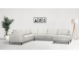 Places of Style Wohnlandschaft »XXL Sofa Oland, Struktur, Flachgewebe, Luxus-Microfaser, Boucle«, U-Form, 342 cm, Wellenunterfederung, Skandi-Design, Metallfüsse