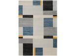 Novel Webteppich , Blau, Gelb, Grau , Textil , Graphik , rechteckig , 140x200 cm , in verschiedenen Größen erhältlich , Teppiche und Böden, Teppiche, Webteppiche