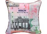 Dekokissen H.O.C.K. "Lieblingsstädte BERLIN", bunt (rosa, lila, lindgrün, bedruckt), B:45cm H:10cm L:45cm, Polyester, Dekokissen_Sitzkissen_Kissenhüllen, mit Berlin-Motiv, Wendekissenhülle mit Füllung, 1 Stück