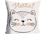 Dekokissen QUEENCE "Hello", bunt (bunt, bedruckt), B:40cm L:40cm, Polyester, Dekokissen_Sitzkissen_Kissenhüllen, Kissenhülle ohne Füllung, 1 Stück