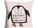Dekokissen QUEENCE "Pinguin", weiß (altweiß, altrosa, schwarz, orange, bedruckt), B:40cm L:40cm, Baumwolle, Dekokissen_Sitzkissen_Kissenhüllen, Kissenhülle ohne Füllung, 1 Stück