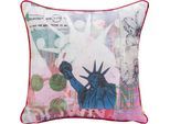 Dekokissen H.O.C.K. "Lieblingsstädte NEW YORK", bunt (rosa, gelb, mais, bedruckt), B:45cm H:10cm L:45cm, Polyester, Dekokissen_Sitzkissen_Kissenhüllen, mit New-York-Motiv, Wendekissenhülle mit Füllung, 1 Stück