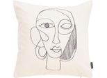 Dekokissen DONE. "Velour Print Line Drawing", bunt (bunt, bedruckt), B:45cm L:45cm, Polyester, Dekokissen_Sitzkissen_Kissenhüllen, Beidseitig bedruckte Kissenhüle ohne Füllung, 1 Stück