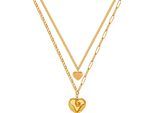Kette mit Anhänger FIRETTI "Schmuck Geschenk Edelstahl Halskette Layer doppelreihig Herz", gold (gelbgoldfarben), Halsketten, Damen, Edelstahl, L: 47,5