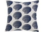 Dekokissen DONE. "Sea Shell", bunt (beige, blau), B:45cm L:45cm, Baumwolle, Leinen, Viskose, Dekokissen_Sitzkissen_Kissenhüllen, Bedruckte Kissenhülle