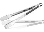 Grillzange GEFU "BBQ", silber (silberfarben, schwarz), B:4cm H:3,5cm L:42,5cm, Edelstahl, Kunststoff, Küchenzangen, Verriegelungsmechanismus mit integrierter Öse zum Aufhängen, Edelstahl