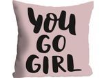 Dekokissen QUEENCE "»go girl«", bunt (bunt, bedruckt), B:40cm L:40cm, Polyester, Dekokissen_Sitzkissen_Kissenhüllen, Kissenhülle ohne Füllung, 1 Stück