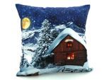 Dekokissen WECKBRODT "Schneehütte bei Nacht" Gr. 1, bunt (multi, bedruckt), B:40cm L:40cm, Polyester, Dekokissen_Sitzkissen_Kissenhüllen, bedruckt, Reißverschluss, Kissenhülle ohne Füllung, 1 Stück