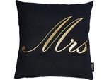 Dekokissen DONE. "Stone Mrs", gold (goldfarben, bedruckt), B:45cm L:45cm, Baumwolle, Dekokissen_Sitzkissen_Kissenhüllen, mit Schriftzug Mrs, Kissenhüle mit Füllung, 1 Stück