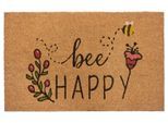 Fußmatte HANSE HOME "Bee Happy, Türmatte", braun, B:45cm H:15mm L:75cm, Kokos, Teppiche, Fußmatte, Kokos, Schmutzfangmatte, Outdoor, Rutschfest, Innen, Kokosmatte, Flur