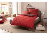 Wendebettwäsche MY HOME "STELLA", rot (rot, anthrazit), B/L: 135cm x 200cm, Polycotton recycelt, B/L: 80cm x 40cm, Polycotton recycelt, Obermaterial: 50% Baumwolle, 50% Polyester, Bettwäsche, Bettwäsche mit Sternen, Weihnachten, Winter