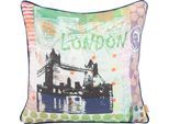 Dekokissen H.O.C.K. "Lieblingsstädte LONDON", bunt (grün, lila, mauve, bedruckt), B:45cm H:10cm L:45cm, Polyester, Dekokissen_Sitzkissen_Kissenhüllen, mit London-Motiv, Wendekissenhülle mit Füllung, 1 Stück