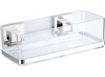 Duschablage WENKO "Vacuum-Loc Quadro", silber (glänzend, loc: chrom, ablage: transparent), B:14cm H:8,5cm T:25,5cm, Edelstahl, ABS-Kunststoff, Polystyrol, Regale, 1 Ablage
