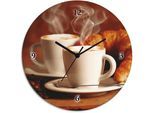 Wanduhr ARTLAND "Dampfender Cappuccino und Croissant", braun, T:1,8cm, Wanduhren, Wanduhr, wahlweise mit Quarz- oder Funkuhrwerk, lautlos ohne Tickgeräusche