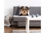 Dekokissen QUEENCE "Ines", braun (braun, bedruckt), B:40cm L:40cm, Polyester, Dekokissen_Sitzkissen_Kissenhüllen, Kissenhülle,Hund,Süß,Tiermotiv,Niedlich,Verspielt,Zart,Fröhlich