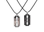 Partnerkette STEUER "Set Freundschaft Kette Partner Rasierklinge schwarz silberfarben", schwarz, Halsketten, Damen, 50cm, Metall, L: 50cm B: 2.0mm, glänzend, B:2.0mm