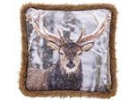 Dekokissen DONE. "Deer", braun (braun, bedruckt), B:45cm L:45cm, Polyester, Dekokissen_Sitzkissen_Kissenhüllen, Bedrucktes Kissen in feinem Samtstoff