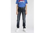 Stretch-Jeans ARIZONA "Regular fit Jeans", Jungen, Gr. 170, N-Gr, blau (dunkelblau, used), Denim/Jeans, Obermaterial: 75% Baumwolle, 24% Polyester, 1% Elasthan, Basic schmal normal, Jeans, schmaler Schnitt, 5-Pocket-Stil, normale Leibhöhe
