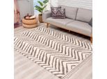 Hochflor-Teppich CARPET CITY "Pulpy 531" Gr. 35, beige (creme), B:80cm H:30mm L:400cm, Kunstfaser, Teppiche, Fransenteppich, besonders weich, mit Fransen, Zickzack Look