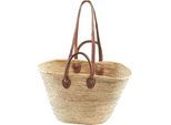 Aufbewahrungskorb LOCKER "Strandtasche, Korbtasche", beige (natur), B:52cm H:31cm T:14cm, Palmenblätter, Aufbewahrungsboxen, Palmtasche mit Ledergriffen und Lederhenkeln, Strandkorb im Bohostyle