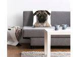 Dekokissen QUEENCE "Mops", schwarz (beige, schwarz, bedruckt), B:40cm L:40cm, Polyester, Dekokissen_Sitzkissen_Kissenhüllen, mit einem Mops