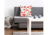 Dekokissen QUEENCE "Denis", rot (rot, bedruckt), B:40cm L:40cm, Polyester, Dekokissen_Sitzkissen_Kissenhüllen, mit roten Mohnblumen