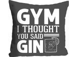 Dekokissen QUEENCE "GYM or GIN", grau (grau, bedruckt), B:40cm L:40cm, Polyester, Dekokissen_Sitzkissen_Kissenhüllen, mit einem Schriftzug