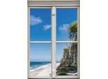 Wandsticker QUEENCE "Strand", blau, B:40cm H:60cm T:0,1cm, Wandtattoos, Wandsticker, Wandbild, selbstklebend, 3D, Fenster