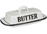 Dose AMBIENTE HAUS "Butterdose aus Emaille in Antikweiß", weiß, B:21cm H:8cm T:13cm, Aufbewahrungsboxen, Vorratsdose