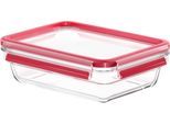 Aufbewahrungsbecher EMSA "Clip & Close Glas", transparent, B:16,7cm H:7cm L:22,6cm, Glas, Polyprophylen (PP), Lebensmittelaufbewahrungsbehälter, 1,1 Liter, rechteckig, Stapelkante, backofengeeignet, auslaufsicher