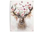 Poster REINDERS "Hirsch in Blumen", rosa (farbe bild(er): rosa), B:60cm H:80cm T:0,1cm, Leinwand, Bilder, Poster, Outdoor für Garten oder Balkon