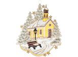 Fensterbild "Kapelle" Gr. 1, gelb (ecru, goldfarben, hellgelb), B:20cm H:24cm, Polyester, W. REUTER & SOHN - PLAUENER SPITZE, Fensterbilder, Made in Germany