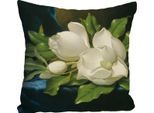 Dekokissen QUEENCE "»weiße Blüte«", bunt (bunt, bedruckt), B:40cm L:40cm, Polyester, Dekokissen_Sitzkissen_Kissenhüllen, Kissenhülle ohne Füllung, 1 Stück