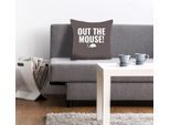 Dekokissen QUEENCE "OUT THE MOUSE", grau (anthrazit, bedruckt), B:40cm L:40cm, Polyester, Dekokissen_Sitzkissen_Kissenhüllen, Kissenhülle ohne Füllung, 1 Stück