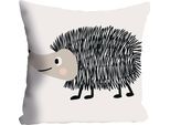 Dekokissen QUEENCE "Igel", bunt (bunt, bedruckt), B:40cm L:40cm, Baumwolle, Dekokissen_Sitzkissen_Kissenhüllen, Kissenhülle ohne Füllung, 1 Stück