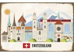 queence Metallbild »Mirinda«, Schweiz-Schriftzug-Kuh-Kuhbilder-Berge & Alpenbilder, (1 St.), Stahlschild, Blechschild, St....