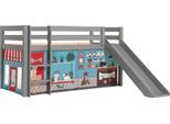 Spielbett VIPACK "Pino, Kiefer massiv, mit Rolllattenrost u. Textil-Set, Made in Europe", grau, B:218cm H:114cm L:210cm, Betten, verschiedene Textil-Designs und Holzfarben zur Wahl