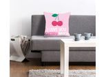 Dekokissen QUEENCE "I LOVE YOU CHERRY MUCH", rosa (rosa, bedruckt), B:40cm L:40cm, Polyester, Dekokissen_Sitzkissen_Kissenhüllen, Kissenhülle ohne Füllung, 1 Stück